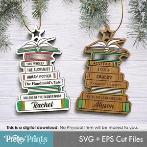 Enfeites de árvore de livros - Enfeite de Natal para amantes de livros SVG, Personalize enfeite de Natal SVG, Personalize enfeite, Presente para leitor,