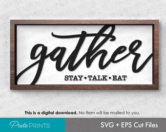 Framed Gather Cut File - Digital Download, Kitchen Sign svg, Laser cut sign cut file, Glowforge SVG, Home decor svg, Farmhouse Sign svg