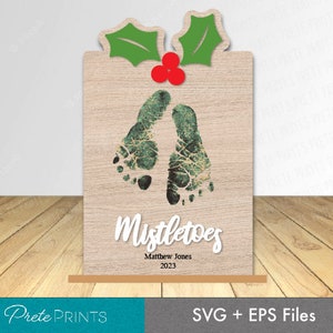 Maretak Baby Footprint Aandenken SVG - Baby voetafdruk stand, Maretak Voetafdruk Teken, Baby's Eerste Kerst, DIY Baby Voetafdruk teken