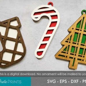 Laser Cut Christmas Ornaments - Christmas Ornament SVG, Christmas Ornament Cut files, Glowforge SVG, Glowforge Christmas, Holiday SVG files