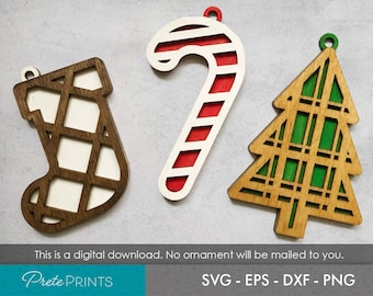 Laser Cut Christmas Ornaments - Christmas Ornament SVG, Christmas Ornament Cut files, Glowforge SVG, Glowforge Christmas, Holiday SVG files