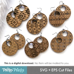 Bundle SVG de boucles d'oreilles en bois motif sud-ouest - téléchargement numérique, boucle d'oreille Glowforge SVG, fichiers de boucle d'oreille découpés au laser, fichier SVG de boucle d'oreille
