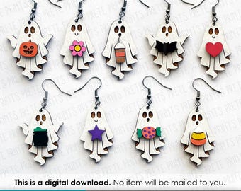 Cute Ghost Earrings SVG - Digital Download, Glowforge Earring SVG, Laser Cut Earring Files, Earring SVG File, Halloween Earrings svg