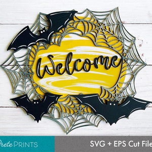 Halloween Wreath Door Sign - Halloween Sign SVG, Welcome Sign SVG, Laser cut Sign, Glowforge SVG, Glowforge Laser Cut, Spiderweb svg sign