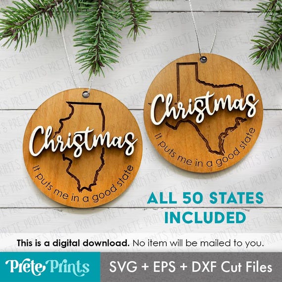 Christmas Home State Ornament Cut File Bundle - State Christmas Ornament SVG, Holiday Ornament svg, Funny Christmas Ornament design svg
