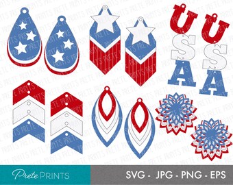 4th of July Earrings SVG Bundle - Independence Day SVG Earrings, Digital Download for July 4th Cricut earrings