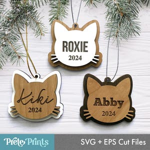 Ornement de chat personnalisé - ornement de Noël pour animal de compagnie SVG, fichiers de coupe personnalisés ornement de Noël chat, SVG Glowforge, Noël Glowforge