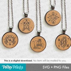 Sternzeichen Anhänger SVG + PNG-Bundle - Digital Download, Glowforge Schmuck SVG, Sternzeichen PNG, Sternzeichen Sublimation, Print-on-Demand Zeichen
