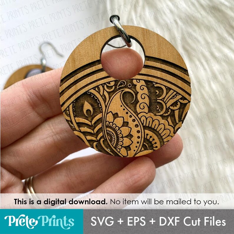 Paisley Pattern Earrings SVG - Digital Download, Laser Cut Earring Files, Earring SVG File, Flower Pattern Earrings, Laser engrave Earrings image 4