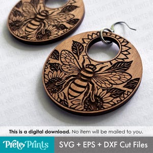 Bienenmuster Ohrringe SVG - Digital Download, Laser Cut Ohrring Dateien, Ohrring SVG-Datei, Blumenmuster Ohrringe, Laser gravieren Ohrringe