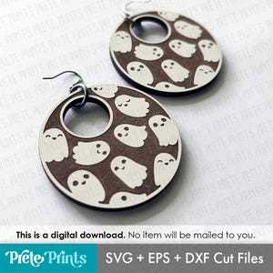 Ghosts Pattern Earrings SVG - Digital Download, Glowforge Earring SVG, Laser Cut Earring Files, Earring SVG File, Halloween Earrings svg
