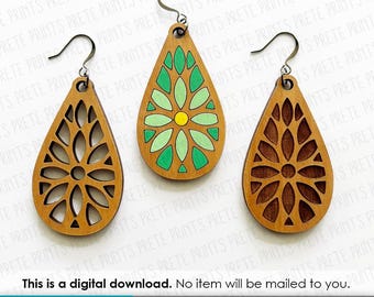 Flower Burst Earring SVG - Digital Download, Glowforge Earring SVG, Laser Cut Earring Files, Earring SVG File, Teardrop Flower Earring svg