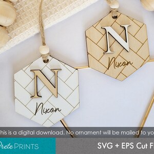 Family Name Ornament SVG - 2022 Christmas, wood christmas ornament svg, farmhouse ornament, Monogram Ornament svg