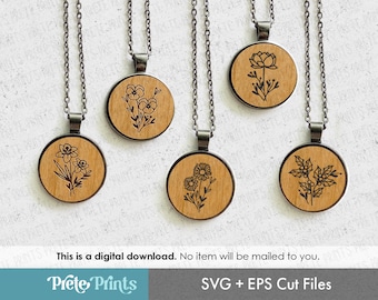 Birth Month Flower SVG + PNG Bundle - Digital Download, Glowforge jewelry SVG, Sublimation Birth Month design, Birth Month bouquet png