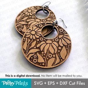 Pendientes Flower Power SVG - Descarga digital, Pendientes Glowforge SVG, Archivos de pendientes cortados con láser, Archivo SVG de pendientes