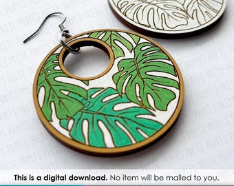 Monstera Hoop Earring SVG - Digital Download, Tropical Flowers Laser Cut Earring SVG File
