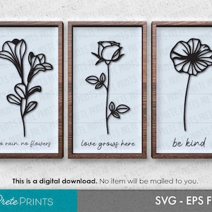 Framed Flower Silhouette Cut File - Digital Download, flower svg, Laser cut Flower svg, Glowforge SVG, Valentine flower svg, Mothers day svg