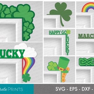 Pacote de acabamento de porta do Dia de São Patrício - canto da porta, Shamrock SVG, Lucky Sign SVG, corte a laser Shamrock, Glowforge SVG, decoração irlandesa, St Patricks
