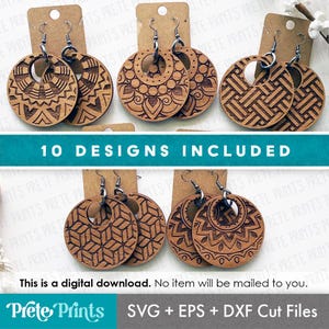 Mandala Hoop Earring Bundle - Digital Download, Glowforge Earring SVG, Laser Cut Earring Files, Earring SVG File, Laser Earring File