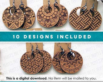 Mandala Hoop Earring Bundle - Digital Download, Glowforge Earring SVG, Laser Cut Earring Files, Earring SVG File, Laser Earring File
