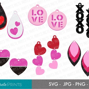 Valentijnsdag Oorbellen SVG Bundel - Hart SVG Oorbellen, Cricut Earring Cut File, Earring Print en Cut Files, Earring Cut file