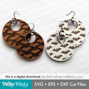 Bats Pattern Earrings SVG - Digital Download, Glowforge Earring SVG, Laser Cut Earring Files, Earring SVG File, Halloween Earrings svg