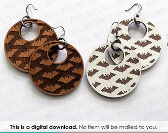 Bats Pattern Earrings SVG - Digital Download, Glowforge Earring SVG, Laser Cut Earring Files, Earring SVG File, Halloween Earrings svg