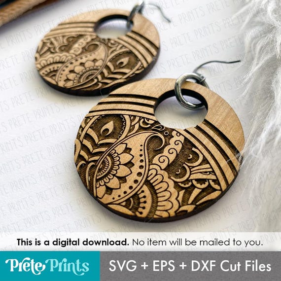 Paisley Pattern Earrings SVG - Digital Download, Laser Cut Earring Files, Earring SVG File, Flower Pattern Earrings, Laser engrave Earrings