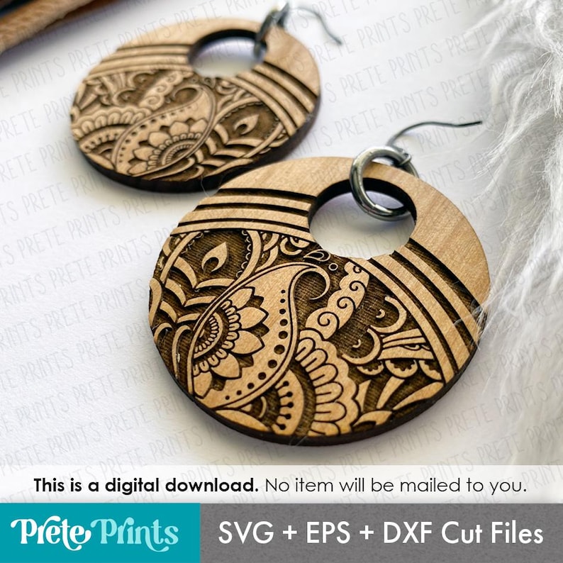 Paisley Pattern Earrings SVG - Digital Download, Laser Cut Earring Files, Earring SVG File, Flower Pattern Earrings, Laser engrave Earrings image 1