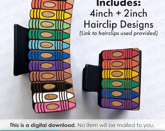 Presilha de cabelo em formato de giz de cera para professora (SVG) - (Download digital) Arquivos para corte a laser de presilha de cabelo arco-íris