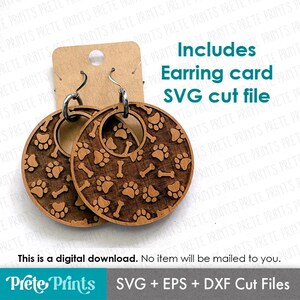 Dog Pattern Wood Earrings SVG Bundle - Digital Download, Glowforge Earring SVG, Laser Cut Earring Files, Earring SVG File, Paw Print Earring image 2