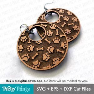 Dog Pattern Wood Earrings SVG Bundle - Digital Download, Glowforge Earring SVG, Laser Cut Earring Files, Earring SVG File, Paw Print Earring image 5