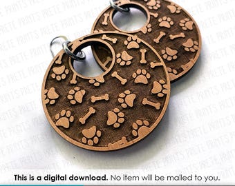Dog Pattern Wood Earrings SVG - Digital Download, Glowforge Earring SVG, Laser Cut Earring Files, Earring SVG File, Paw Print Earring