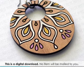 Arquivo SVG para brinco de argola com mandala de lírio da paz - Download digital, arquivo para corte a laser, modelo SVG para brinco, design de flor em SVG