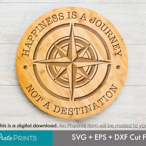 CNC Wall Sign - CNC Router cut file, DXF Wood Cut File, Rond houten teken cut file, Travel sign, camping sign, Compass Cut file