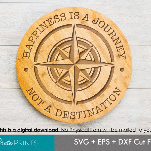 CNC Wall Sign - CNC Router cut file, DXF Wood Cut File, Round wood sign cut file, Travel sign, camping sign, Compass Cut file