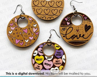 Valentines Day Pattern Earrings SVG - Digital Download, Laser Cut Earring Files, Earring SVG File, Laser engrave Earrings