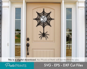 Plik do cięcia znaku na drzwi Spiderweb - pobieranie cyfrowe, znak Halloween SVG, znak powitalny SVG, znak wycinany laserowo Glowforge SVG, glowforge Halloween
