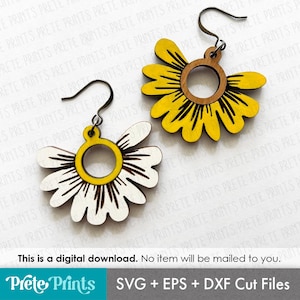 Daisy Earrings SVG - Digital Download, Glowforge Earring SVG, Laser Cut Earring Files, Earring SVG File, Earring Template svg