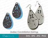 Zodiac Constellation Earrings SVG - svg, eps, jpg, png, digital download, Earring Cut File, Zodiac SVG, Star Earring SVG, Celestial svg