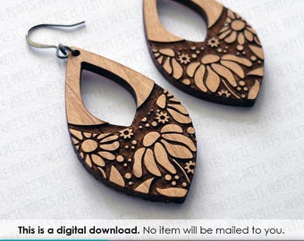 Brincos Flower Power em SVG - Arquivos para Corte a Laser de Brincos de Margarida em Formato de Gota
