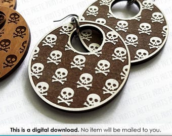 Pendientes con diseño de calavera SVG - Descarga digital, Pendientes Glowforge SVG, Archivos de pendientes cortados con láser, Archivo SVG de pendientes, Pendientes de Halloween SVG