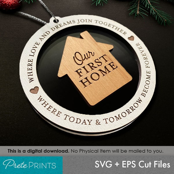 Our First Home Ornament SVG - Digital File, Personalize Home Ornament SVG, housewarming Ornament Cut, Glowforge SVG, Glowforge Christmas