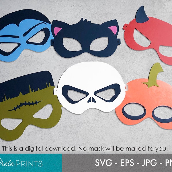 Masque d’Halloween SVG Bundle - Costume d’Halloween pour enfants, Halloween svg, Halloween Cut fichier, Cricut halloween svg, Cricut Cut File, Cat Mask