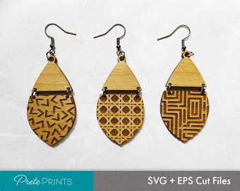 Wood Earring SVG Bundle - Laser Cut Earrings SVG Bundle, Glowforge Wood Earring Cut File, Engraved Earring download, Glowforge Earring svg