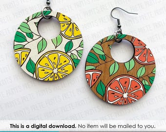 Citrus Earrings SVG - Digital Download, Laser Cut Earring Files, Earring SVG File, Lemon Earrings, Laser engrave Earrings, Orange Fruit SVG