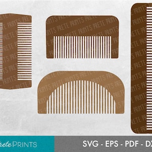 Könnte beinhalten: Drei braune Holzkämme in verschiedenen Formen und Größen. Die Kämme haben ein sich wiederholendes Muster aus Linien.