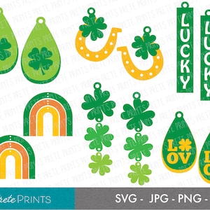 St Patricks Day Earrings SVG Bundle - Shamrock Earrings svg, jpg, png, Cricut Earring Cut File, St Patricks day svg, Earring Cut file