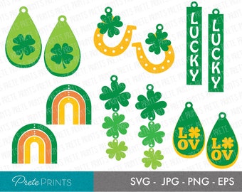 Pacchetto SVG di orecchini per il giorno di San Patrizio - Orecchini a trifoglio in formato SVG, JPG, PNG, file di taglio per orecchini Cricut, SVG per il giorno di San Patrizio, file di taglio per orecchini