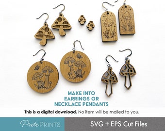 Mushroom Earring SVG Bundle - Laser Cut file, Digital Download, Mushroom Jewelry, Earring Template, Earring Cut file, Glowforge Earring svg,